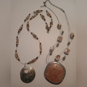 #423.    2 Piece Shell And Enamel Necklace Bundle.